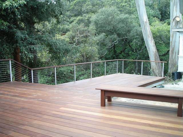 Cable Railing with Stainless Side Mounted Posts with Wooden Top Rail