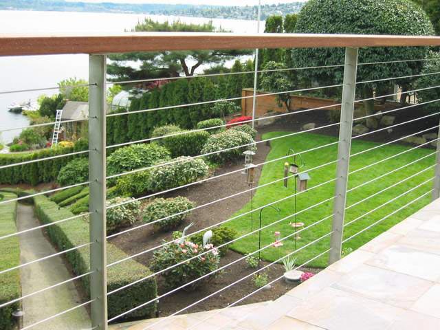 Lake Washington: Cable Railing Done in Stainless Posts with Ironwood (Ipe) Top Rail